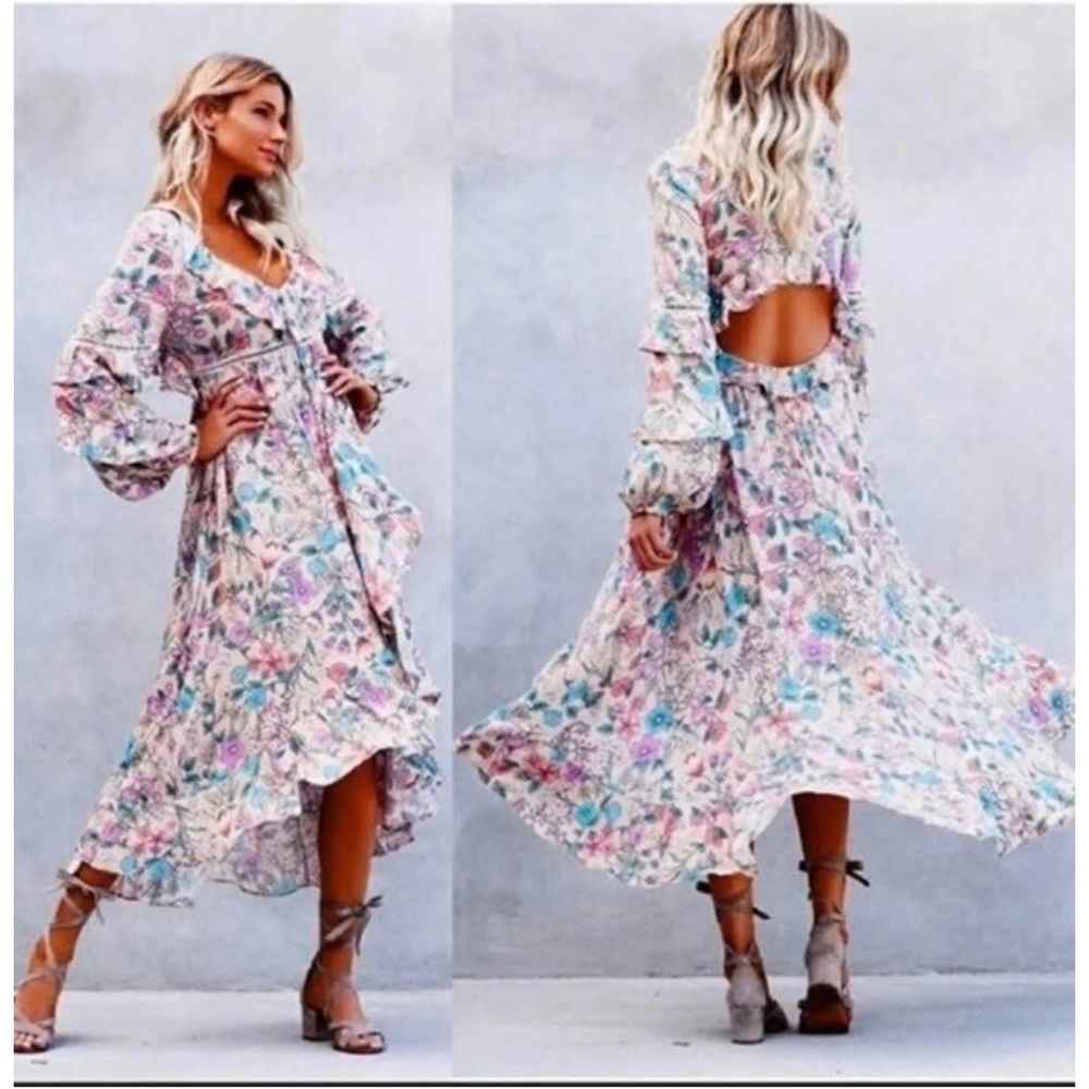 Spell & The Gypsy Collective Sayulita Frill Gown Musk pink floral sz Small